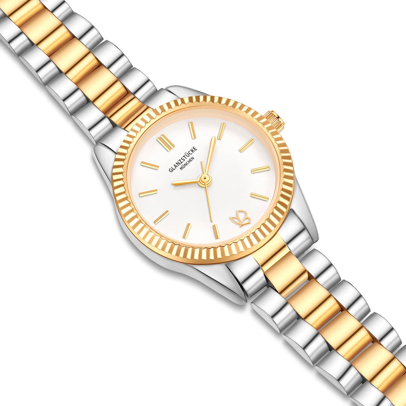 Damen Uhr Schwabing weiß mit Edelstahl-Armband silber/gold