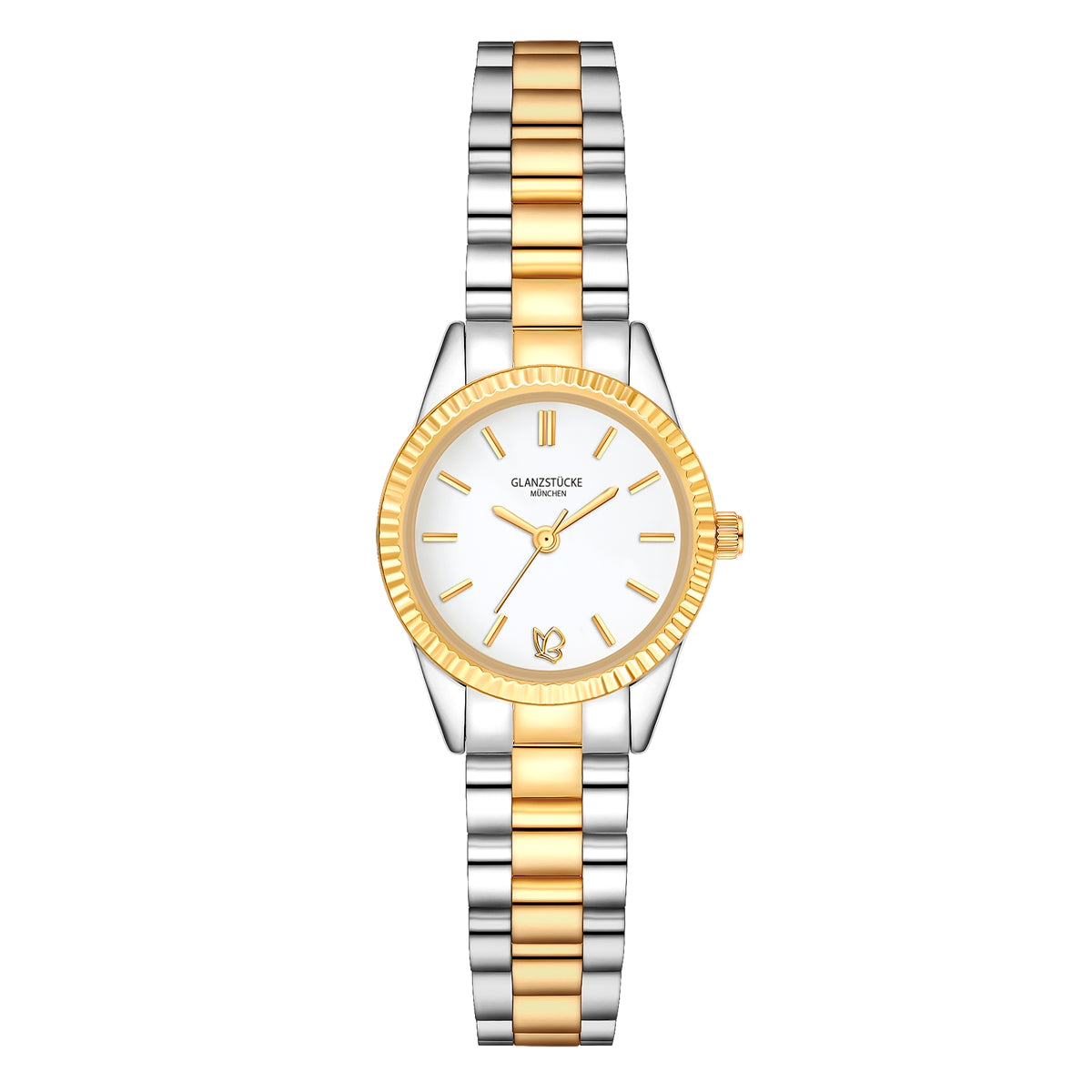 Damen Uhr Schwabing weiß mit Edelstahl-Armband silber/gold
