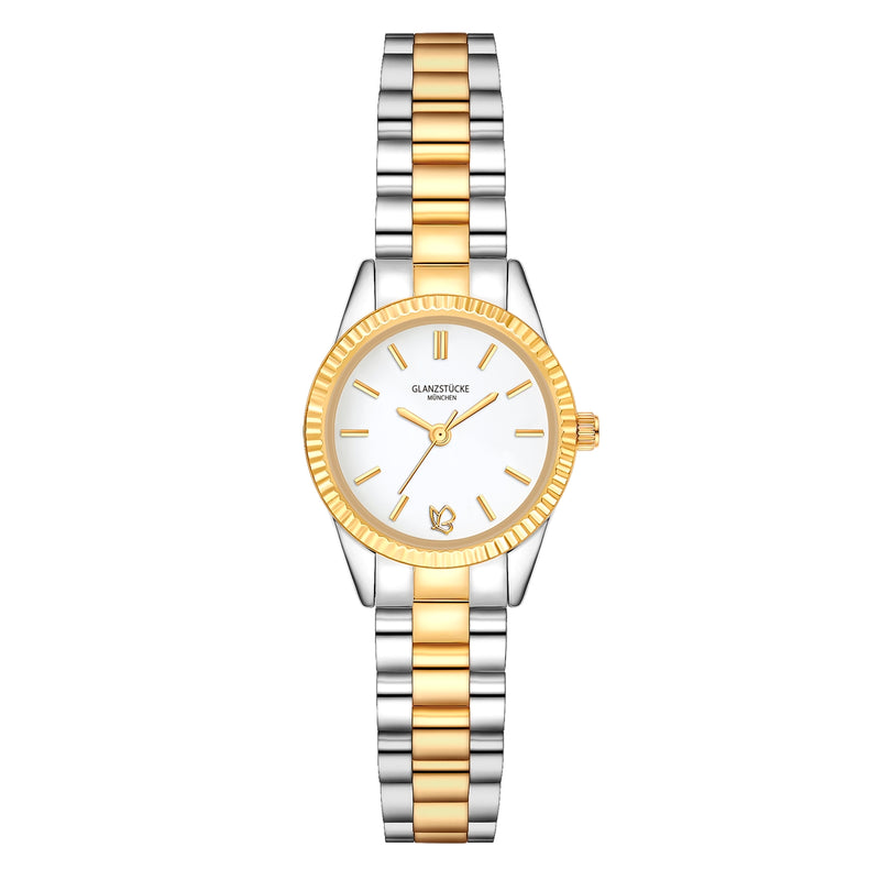 Damen Uhr Schwabing weiß mit Edelstahl-Armband silber/gold