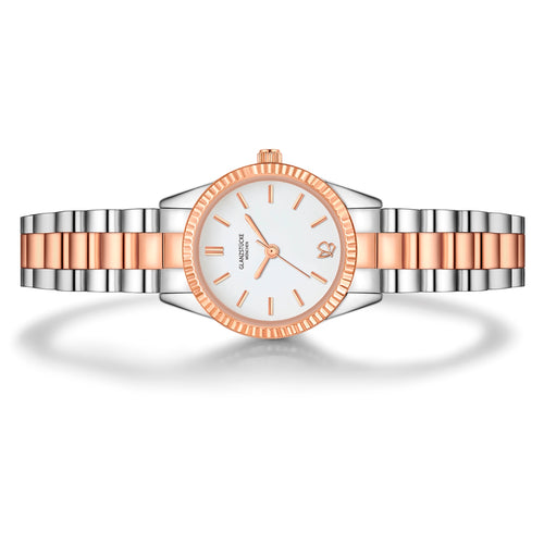 Damen Uhr Schwabing weiß mit Edelstahl-Armband silber/roségold