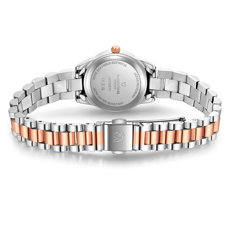 Damen Uhr Schwabing weiß mit Edelstahl-Armband silber/roségold