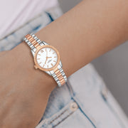 Damen Uhr Schwabing weiß mit Edelstahl-Armband silber/roségold