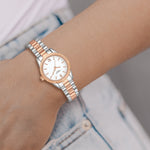 Damen Uhr Schwabing weiß mit Edelstahl-Armband silber/roségold