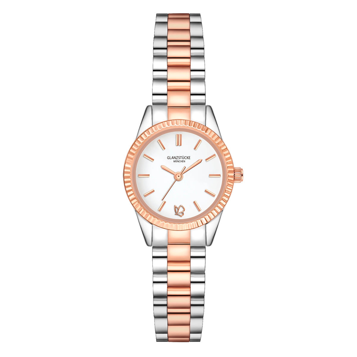 Damen Uhr Schwabing weiß mit Edelstahl-Armband silber/roségold