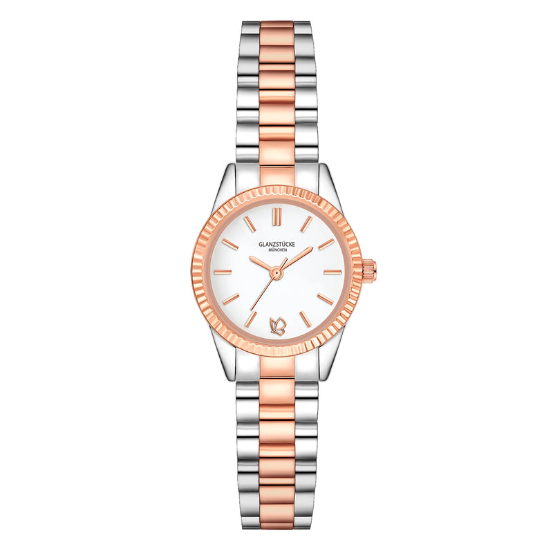 Damen Uhr Schwabing weiß mit Edelstahl-Armband silber/roségold