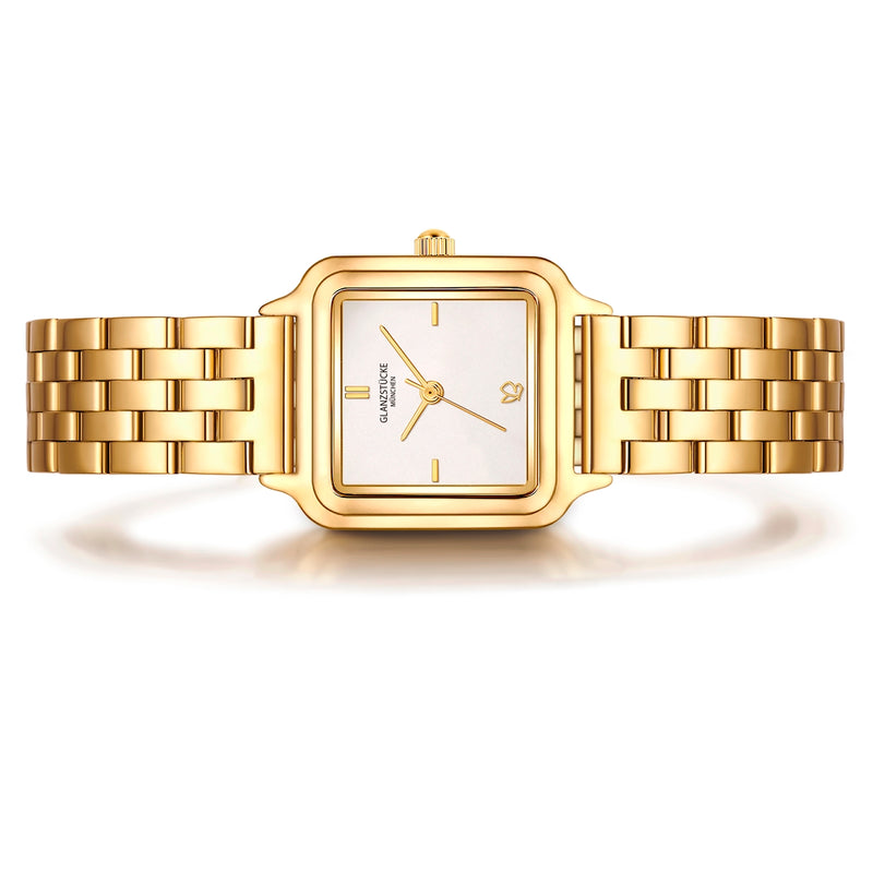 Damen Uhr Maxvorstadt weiß mit Edelstahl-Armband gold