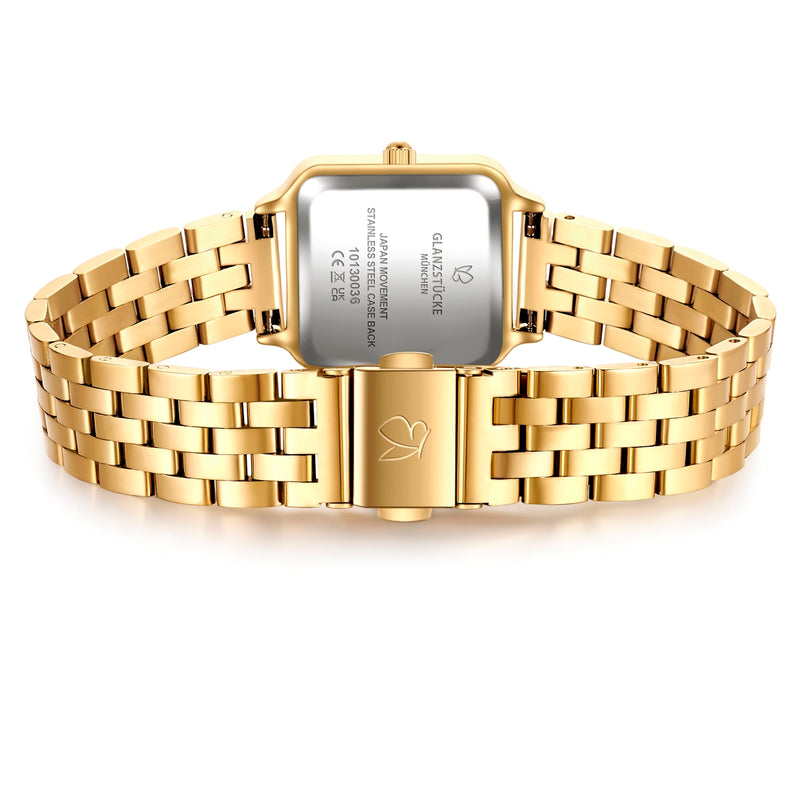 Damen Uhr Maxvorstadt weiß mit Edelstahl-Armband gold