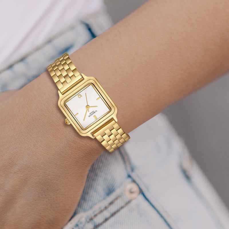 Damen Uhr Maxvorstadt weiß mit Edelstahl-Armband gold