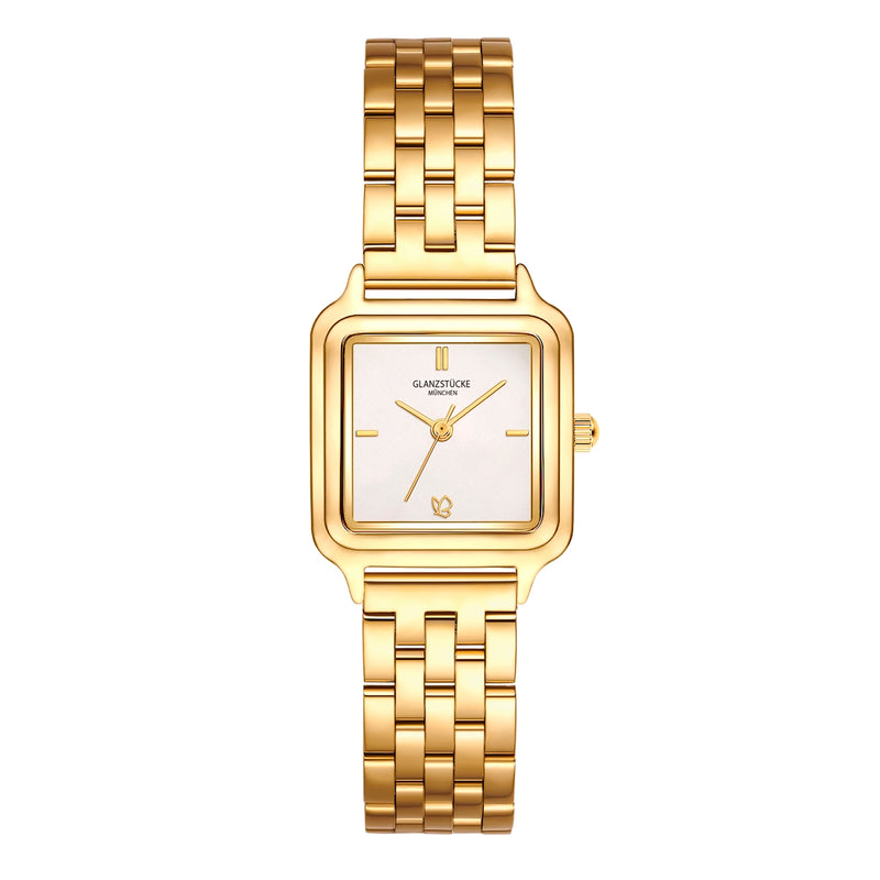 Damen Uhr Maxvorstadt weiß mit Edelstahl-Armband gold