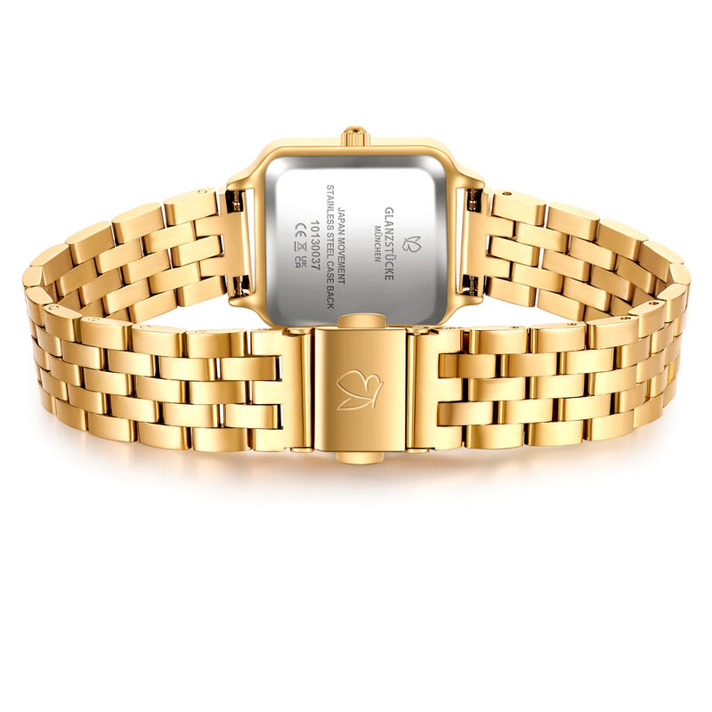 Damen Uhr Maxvorstadt weiß mit Edelstahl-Armband gold