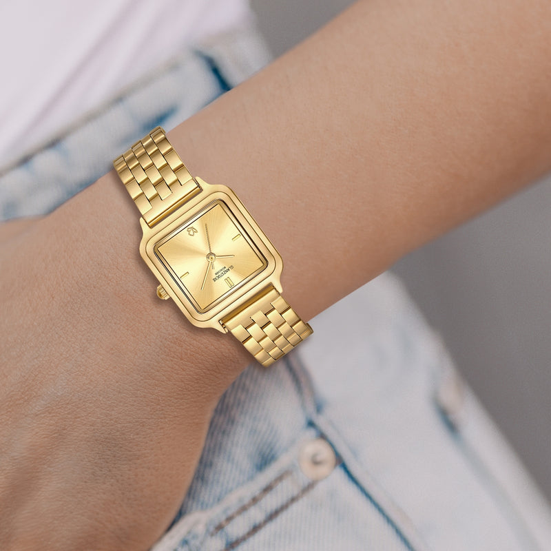 Damen Uhr Maxvorstadt weiß mit Edelstahl-Armband gold