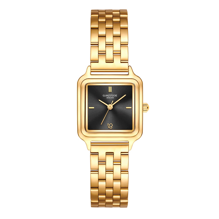 Damen Uhr Maxvorstadt schwarz mit Edelstahl-Armband gold
