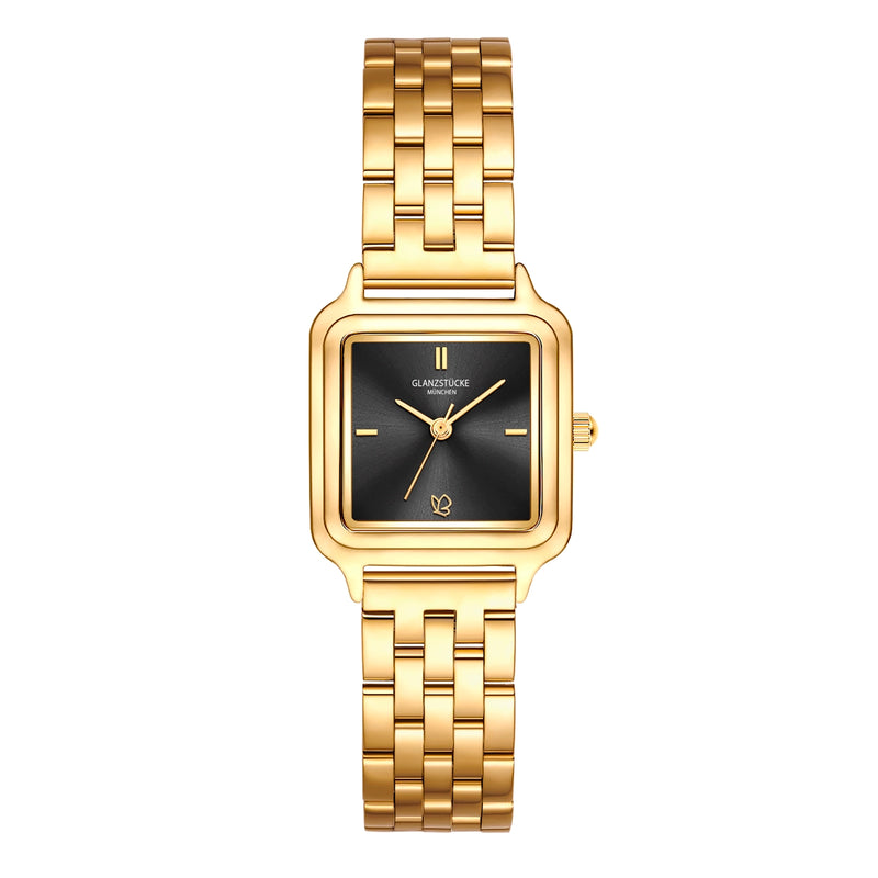 Damen Uhr Maxvorstadt schwarz mit Edelstahl-Armband gold