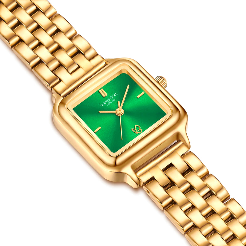 Damen Uhr Maxvorstadt smaragdgrün mit Edelstahl-Armband gold