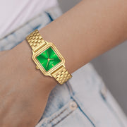 Damen Uhr Maxvorstadt smaragdgrün mit Edelstahl-Armband gold
