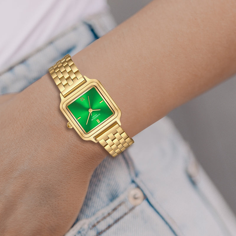 Damen Uhr Maxvorstadt smaragdgrün mit Edelstahl-Armband gold