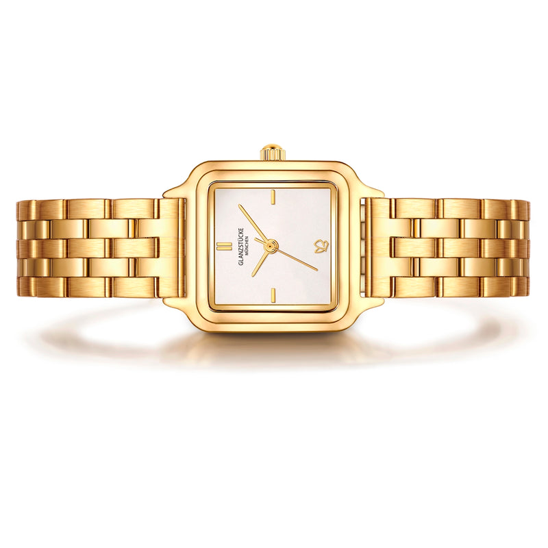 Damen Uhr Maxvorstadt weiß mit Edelstahl-Armband gold