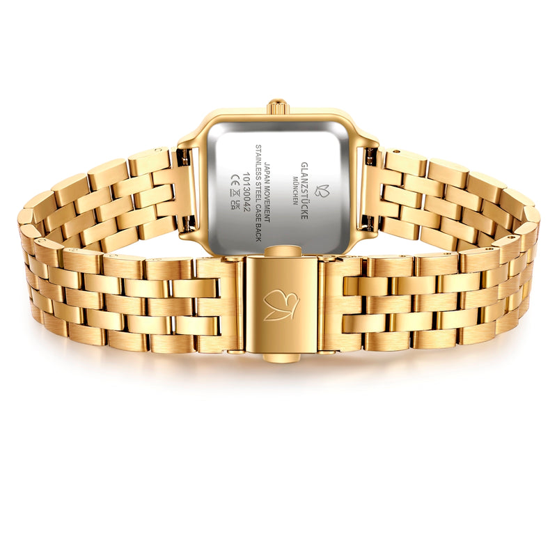 Damen Uhr Maxvorstadt weiß mit Edelstahl-Armband gold