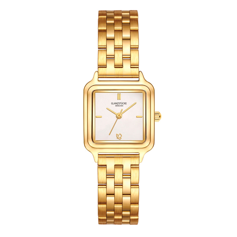 Damen Uhr Maxvorstadt weiß mit Edelstahl-Armband gold