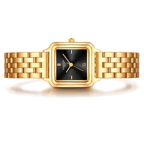 Damen Uhr Maxvorstadt schwarz mit Edelstahl-Armband gold