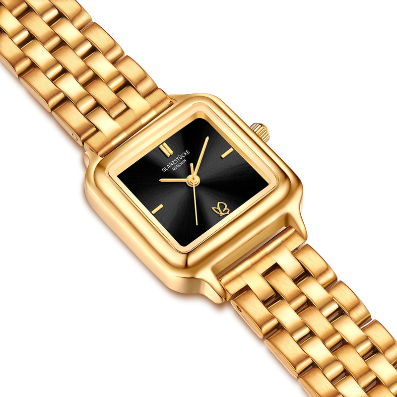 Damen Uhr Maxvorstadt schwarz mit Edelstahl-Armband gold