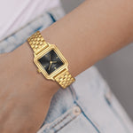 Damen Uhr Maxvorstadt schwarz mit Edelstahl-Armband gold