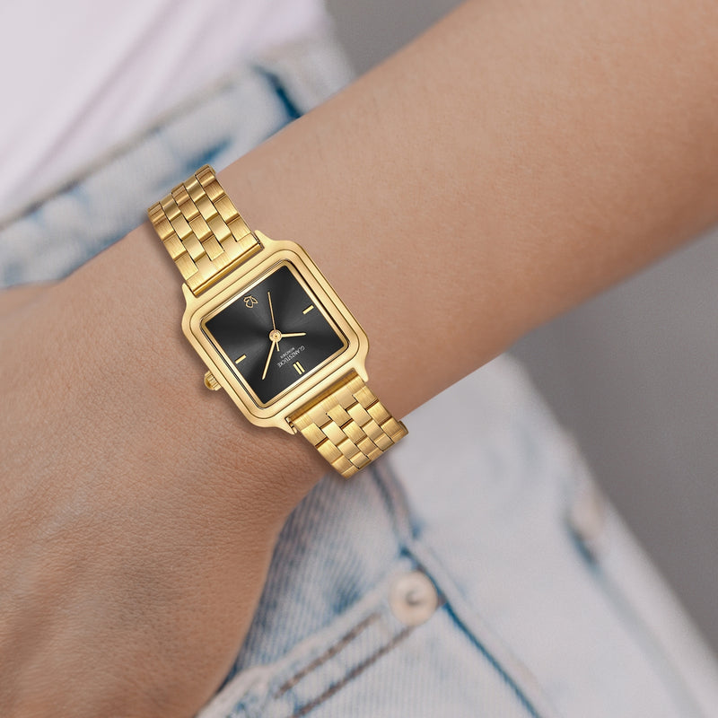 Damen Uhr Maxvorstadt schwarz mit Edelstahl-Armband gold