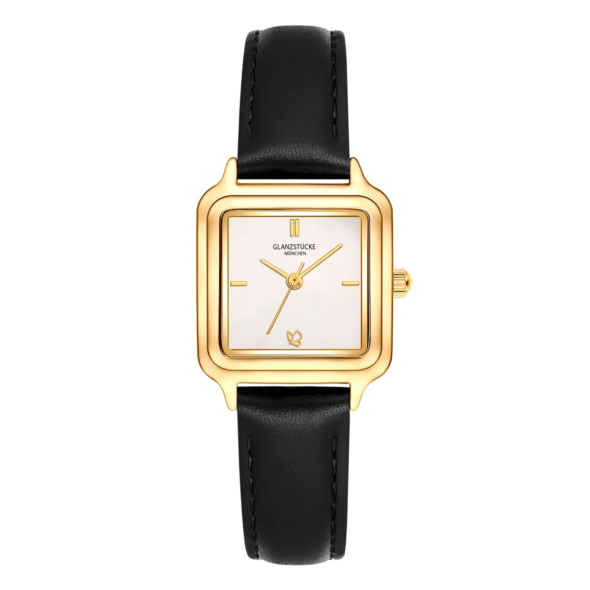 Damen Uhr Maxvorstadt weiß mit Leder-Armband schwarz