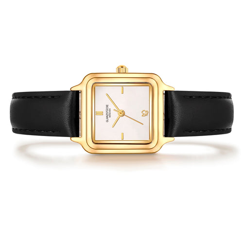 Damen Uhr Maxvorstadt weiß mit Leder-Armband schwarz