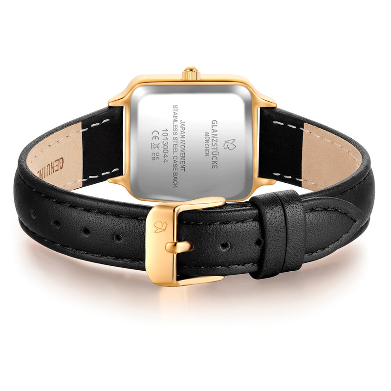Damen Uhr Maxvorstadt weiß mit Leder-Armband schwarz