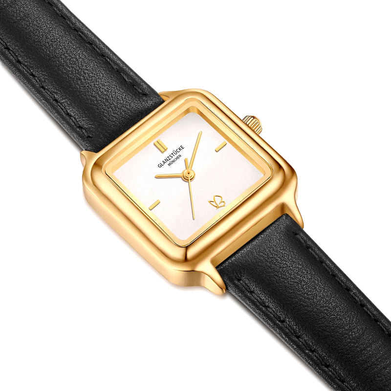 Damen Uhr Maxvorstadt weiß mit Leder-Armband schwarz