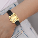 Damen Uhr Maxvorstadt champagner mit Leder-Armband schwarz