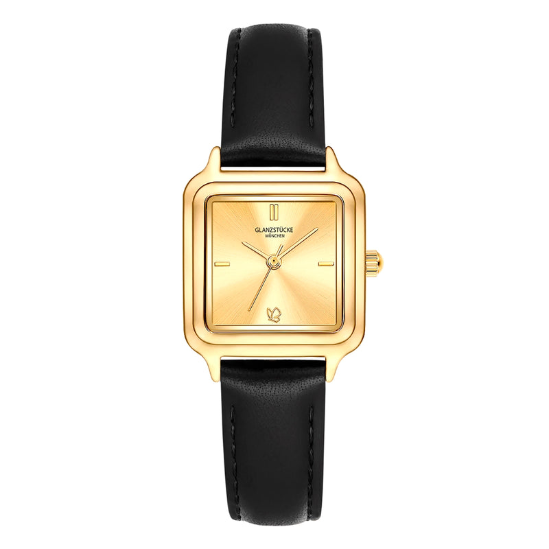 Damen Uhr Maxvorstadt champagner mit Leder-Armband schwarz