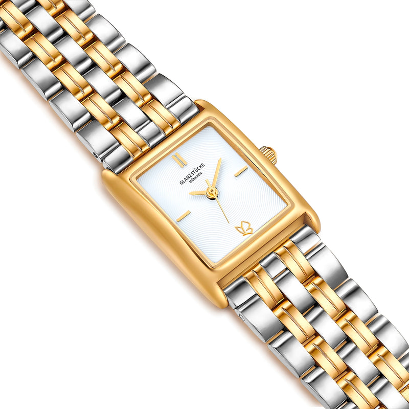 Damen Uhr Haidhausen weiß mit Edelstahl-Armband bicolor