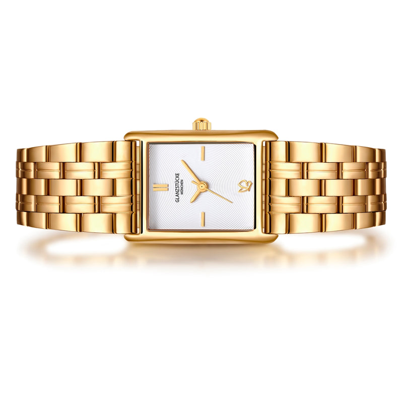 Damen Uhr Haidhausen weiß mit Edelstahl-Armband gold