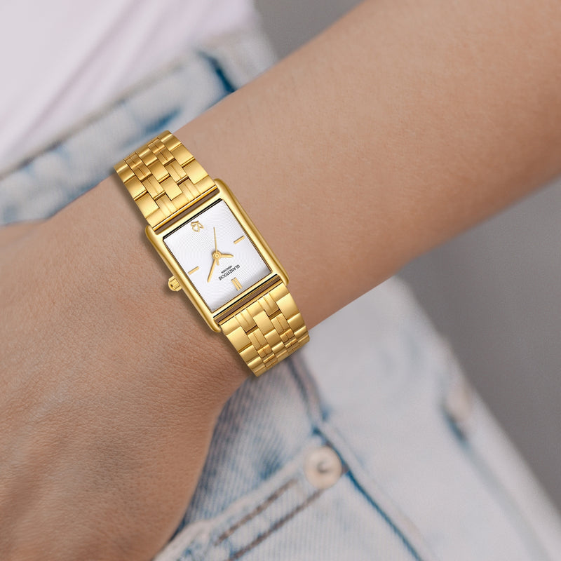 Damen Uhr Haidhausen weiß mit Edelstahl-Armband gold