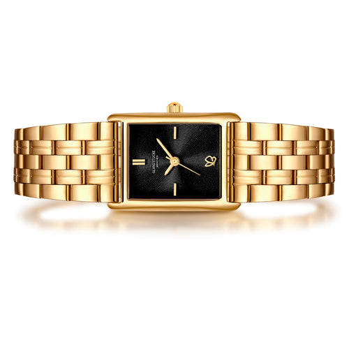 Damen Uhr Haidhausen schwarz mit Edelstahl-Armband gold