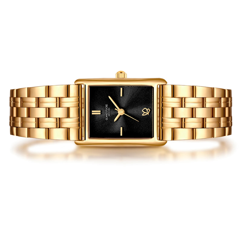 Damen Uhr Haidhausen schwarz mit Edelstahl-Armband gold