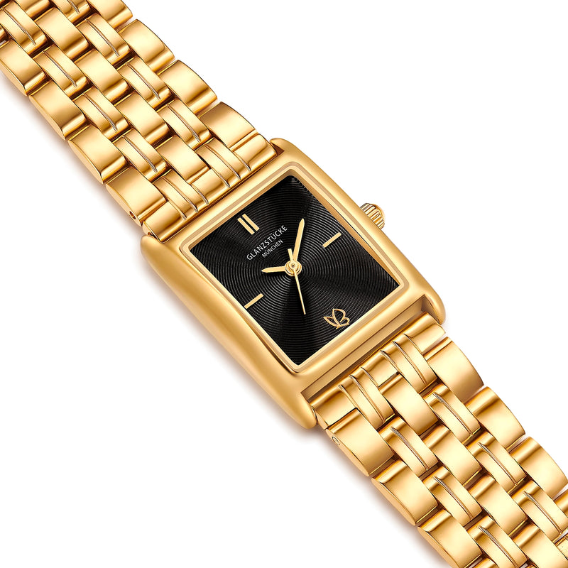 Damen Uhr Haidhausen schwarz mit Edelstahl-Armband gold
