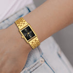 Damen Uhr Haidhausen schwarz mit Edelstahl-Armband gold