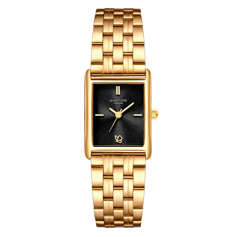 Damen Uhr Haidhausen schwarz mit Edelstahl-Armband gold