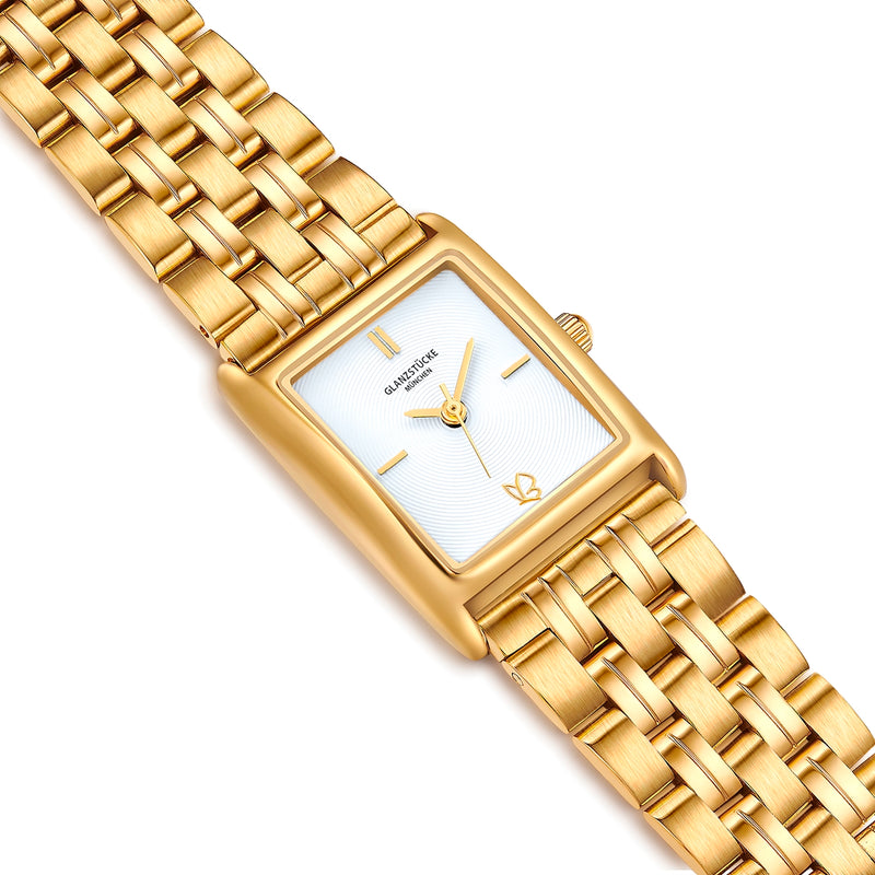 Damen Uhr Haidhausen weiß mit Edelstahl-Armband gold