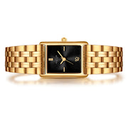 Damen Uhr Haidhausen schwarz mit Edelstahl-Armband gold