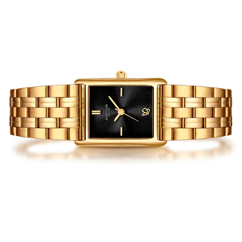 Damen Uhr Haidhausen schwarz mit Edelstahl-Armband gold