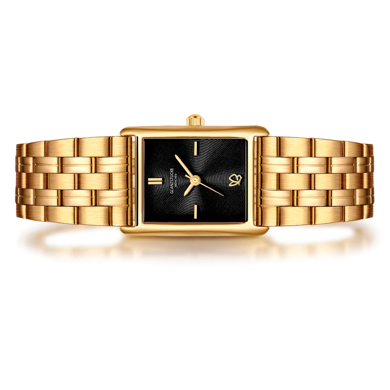 Damen Uhr Haidhausen schwarz mit Edelstahl-Armband gold