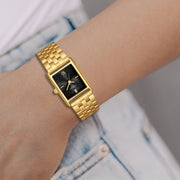 Damen Uhr Haidhausen schwarz mit Edelstahl-Armband gold