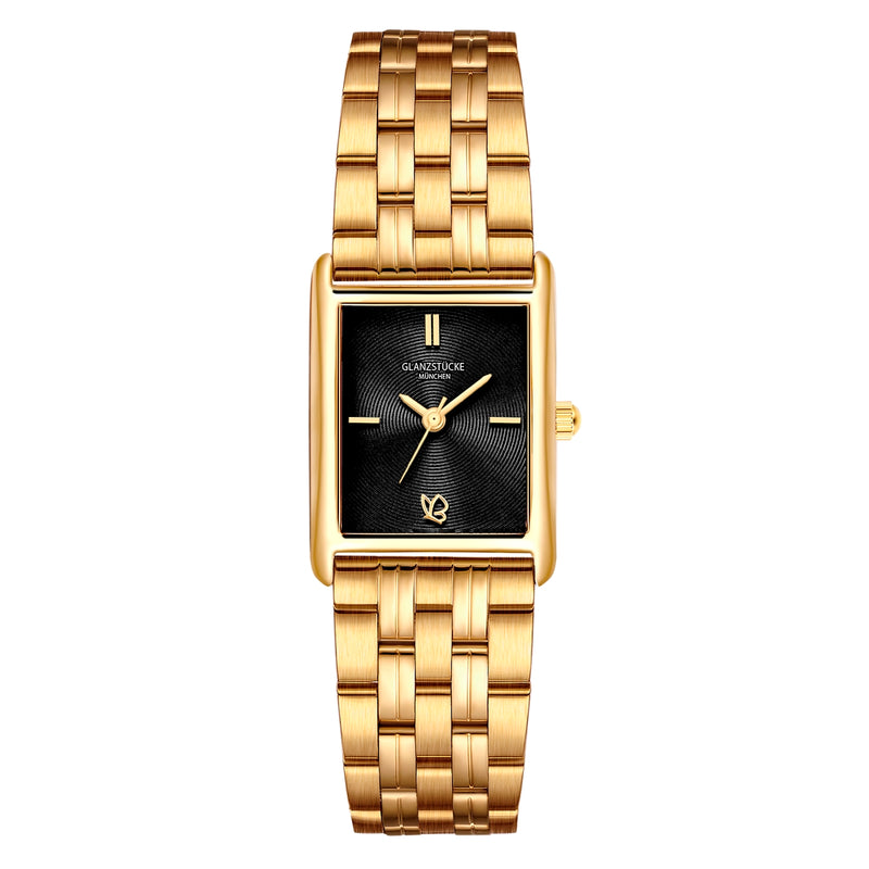 Damen Uhr Haidhausen schwarz mit Edelstahl-Armband gold