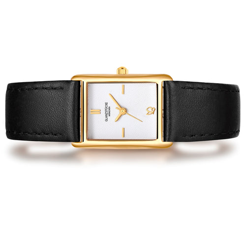 Damen Uhr Haidhausen weiß mit Leder-Armband schwarz