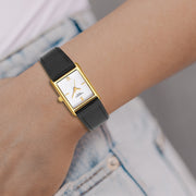 Damen Uhr Haidhausen weiß mit Leder-Armband schwarz