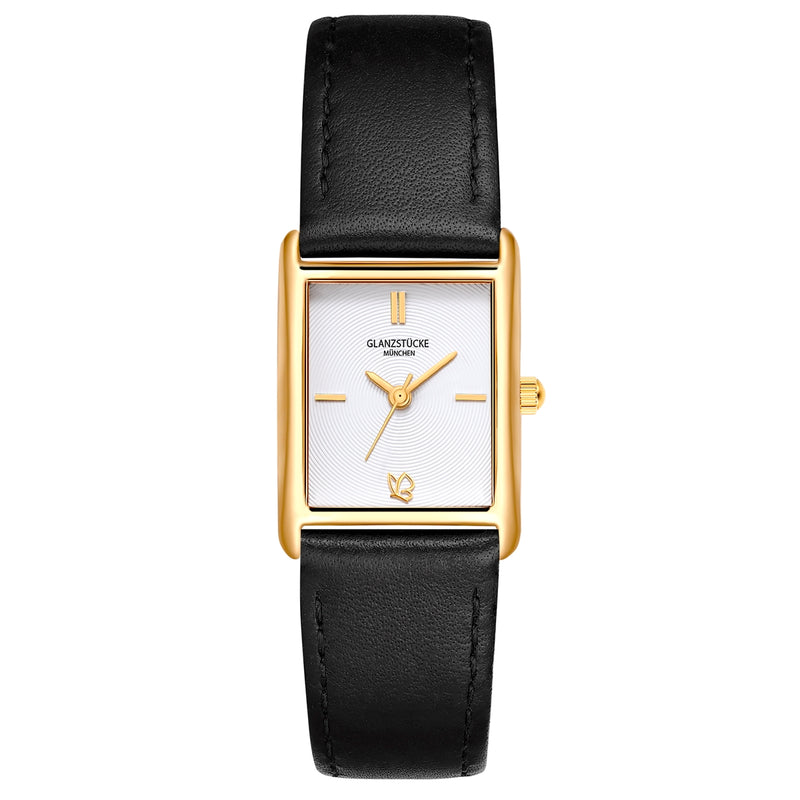 Damen Uhr Haidhausen weiß mit Leder-Armband schwarz